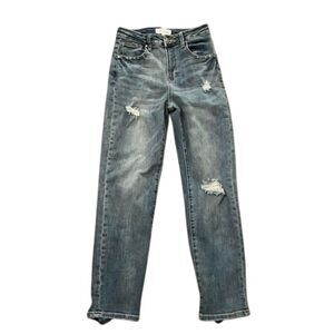 Risen Distressed Denim Blue Jeans Womens Size 3 / 26